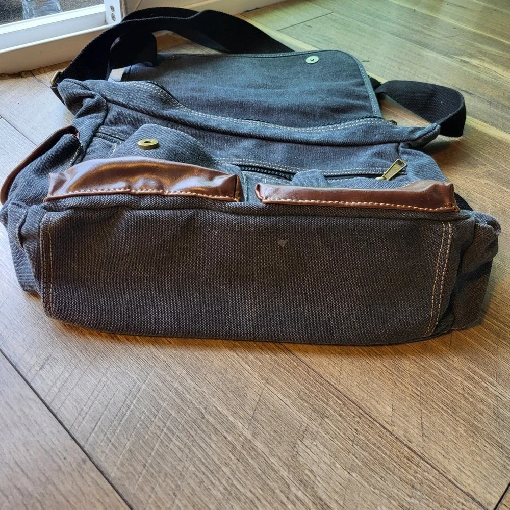 Cargoit Messenger Bag Charcoal Grey Washed Canvas Crossbody Laptop Satchel